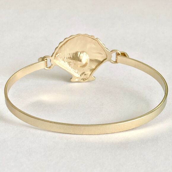 Scallop Sea Shell Bracelet Bangle Nautical Island Beach 7.5" Gold Plated Crystal - Picture 5 of 13